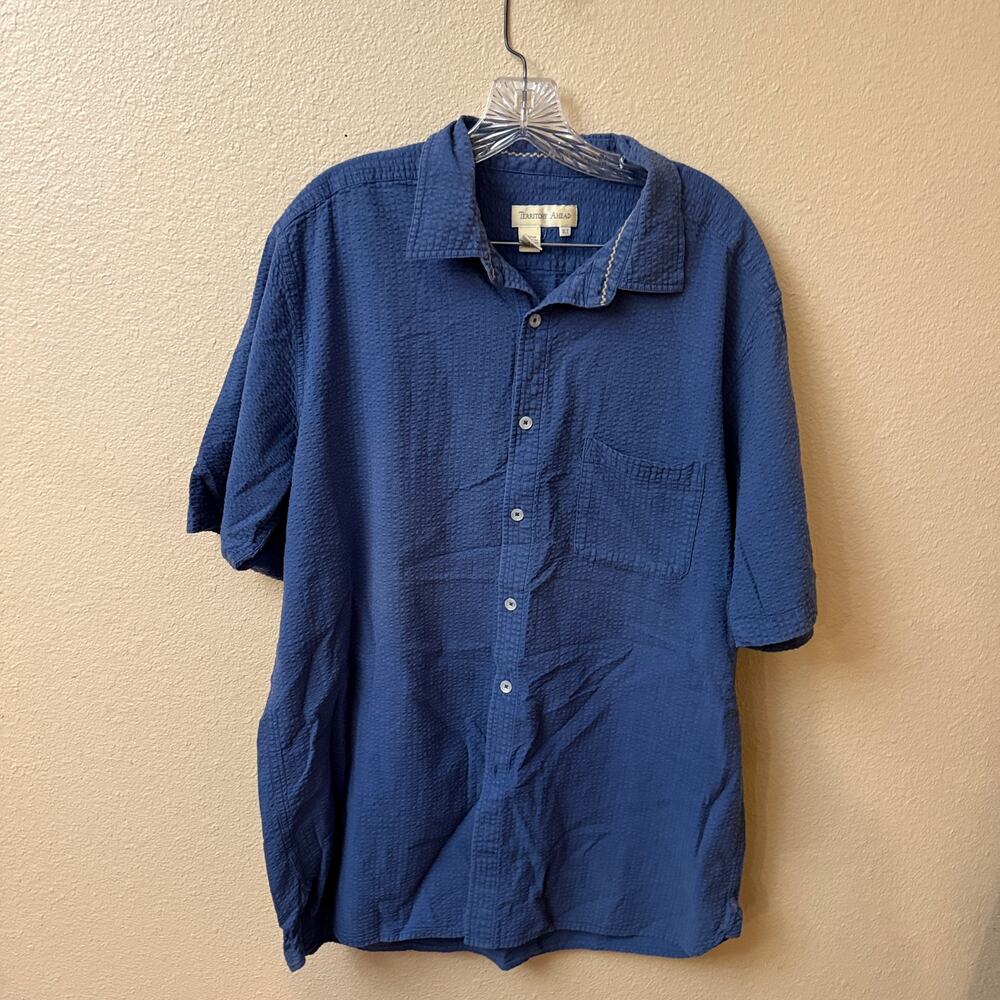 The Territory Ahead short-sleeve button-up seersucker shirt blue XLT Coastal